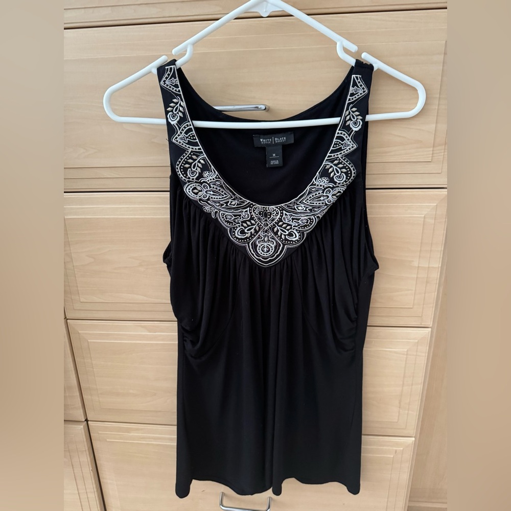 White House Black Market Black Sleeveless Blouse with Silver Embellishments
